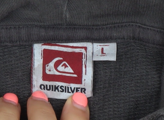 Quiksilver Mens Grey Pullover Hoodie L Surf Graphic Cotton
