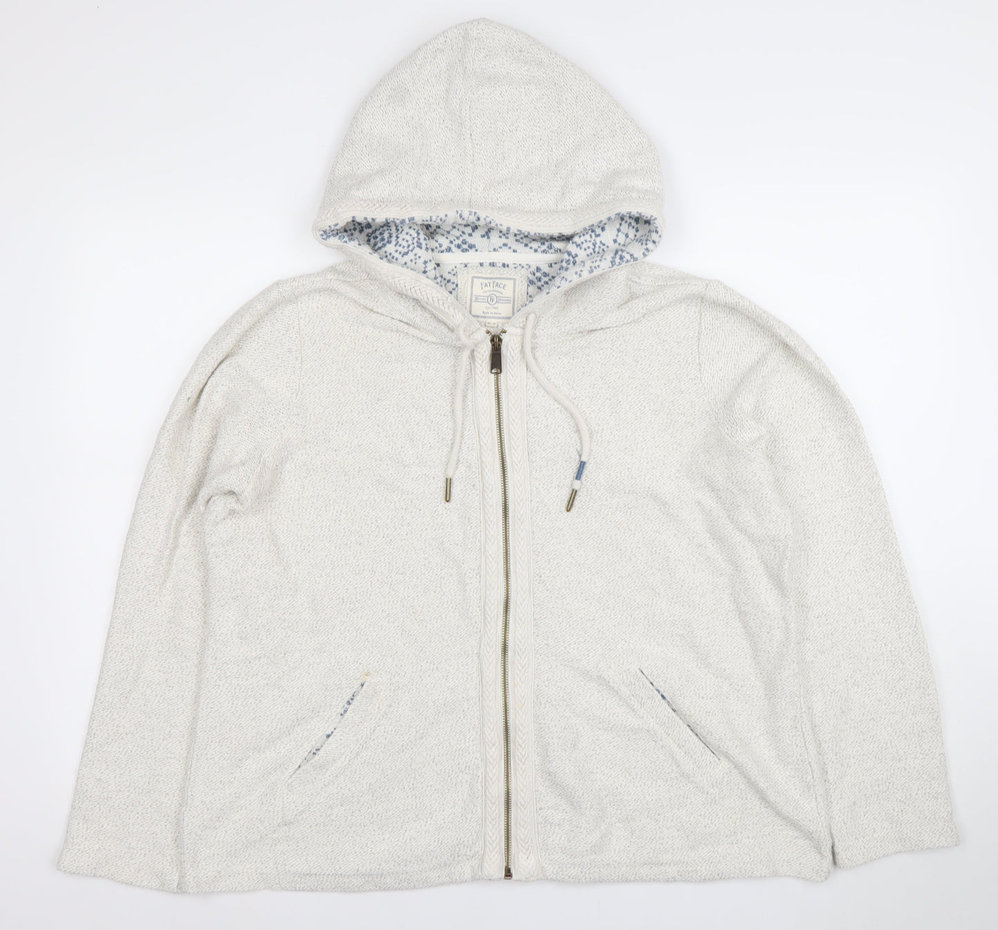 Fat Face Women’s Beige Full Zip Hoodie Size 16 Cotton Blend Warm Lined