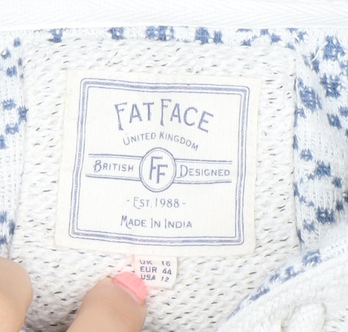 Fat Face Women’s Beige Full Zip Hoodie Size 16 Cotton Blend Warm Lined