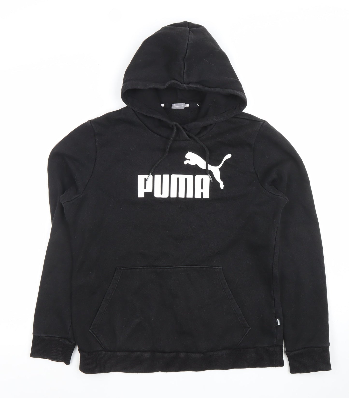 Puma Womens Black Pullover Hoodie Medium Cotton Blend Logo Casual