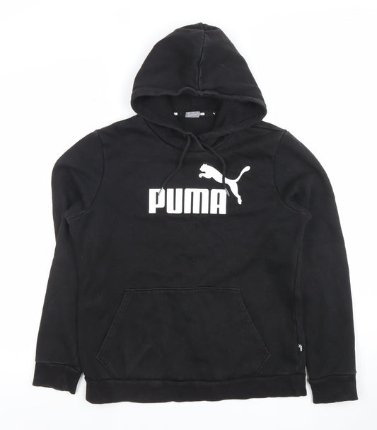 Puma Womens Black Pullover Hoodie Medium Cotton Blend Logo Casual