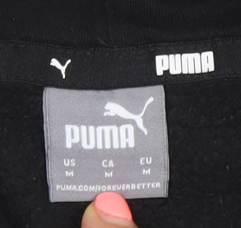 Puma Womens Black Pullover Hoodie Medium Cotton Blend Logo Casual