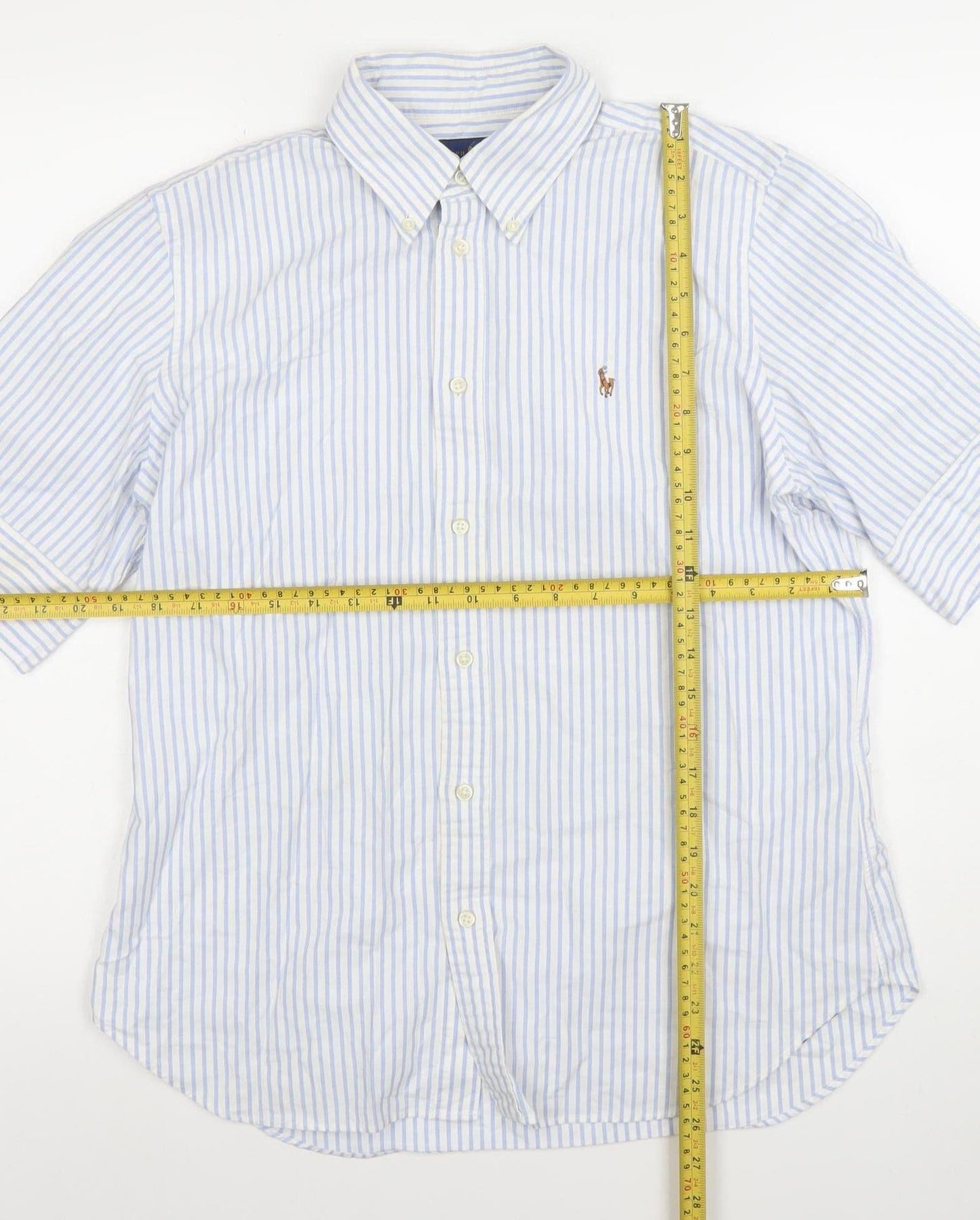 Ralph Lauren Men's Blue Slim Fit Striped Cotton Short Sleeve Shirt Size L