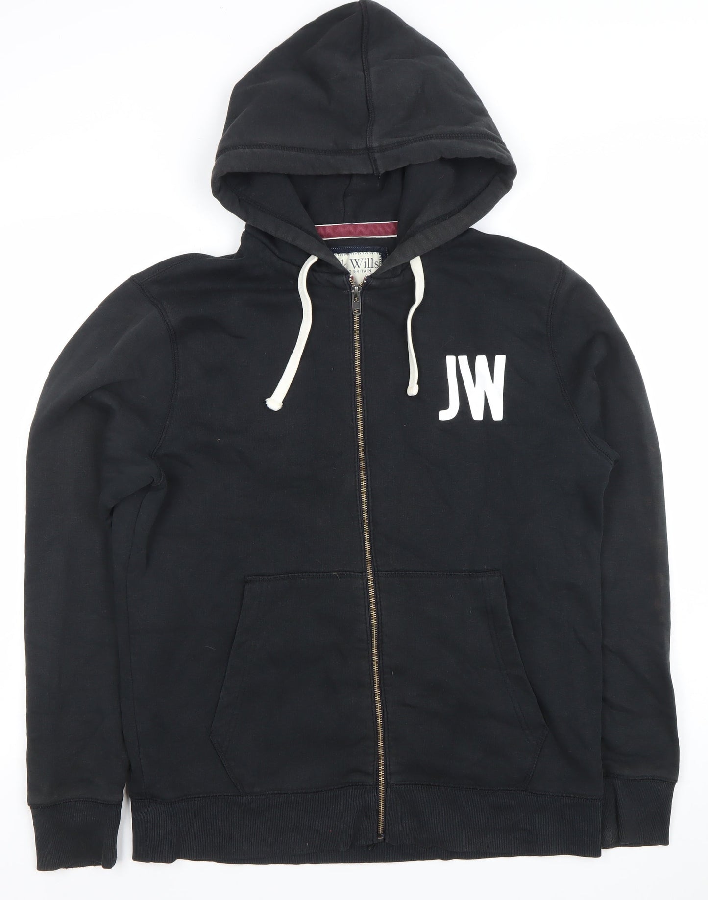 Jack Wills Men's Black Full Zip Hoodie M Logo Print Sweatshirt