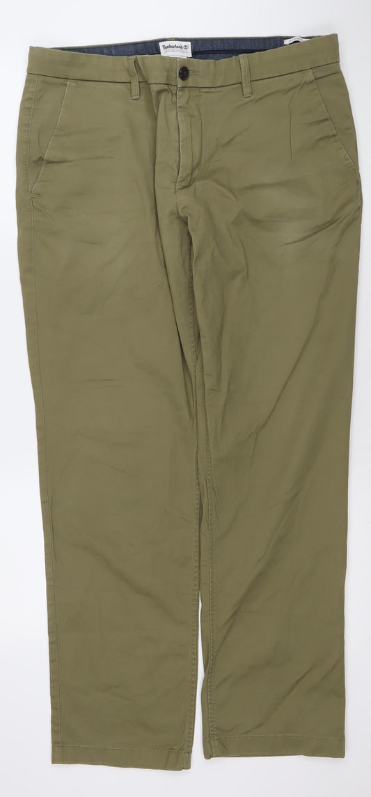 Timberland Men's Khaki Chino Trousers W36 L32 Cotton Blend