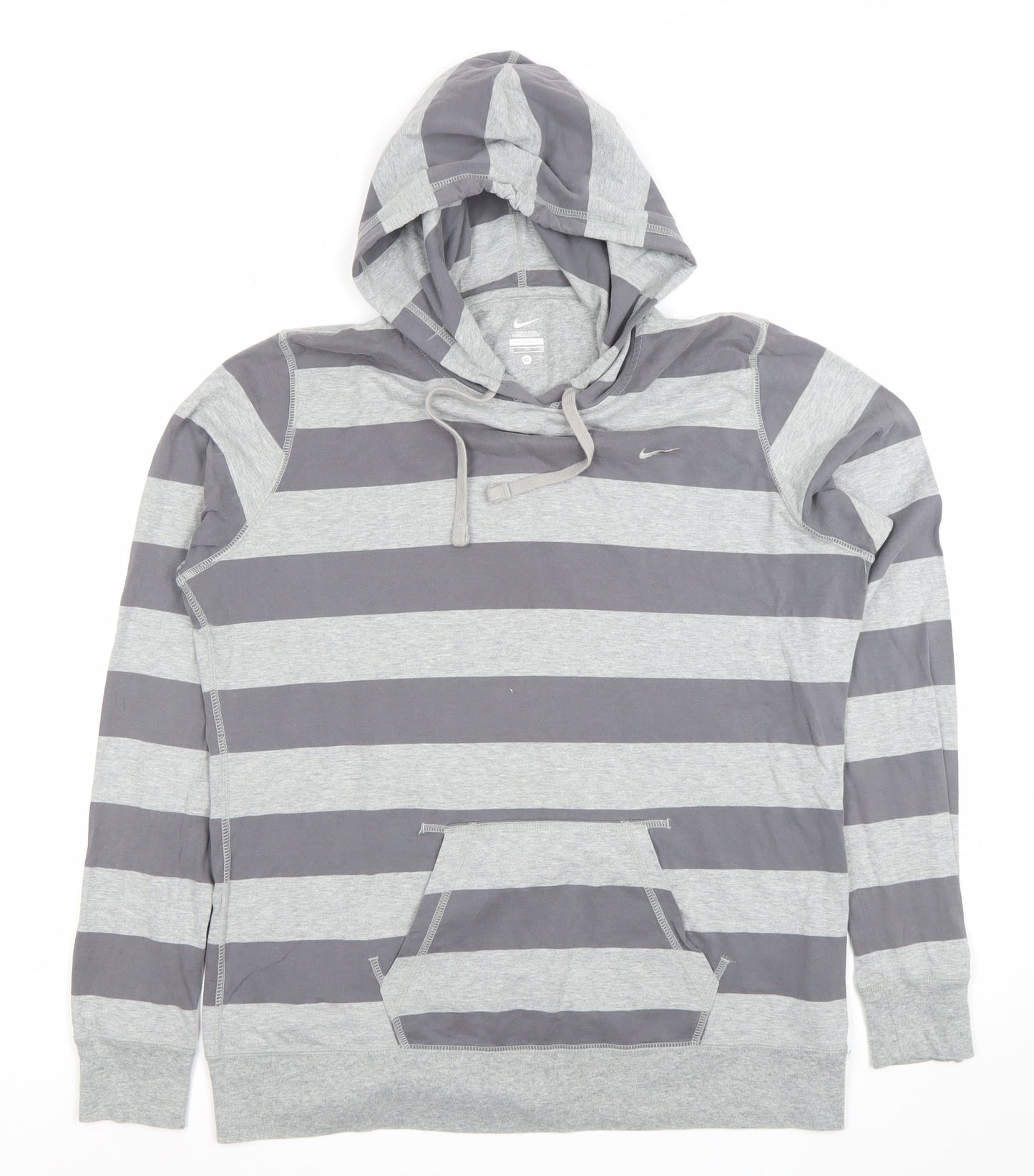 Nike Men's Grey Striped Pullover Hoodie XL Regular Fit