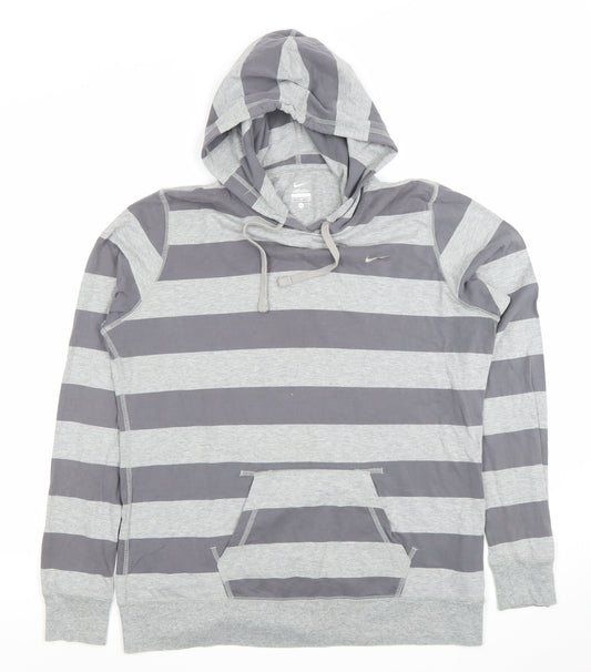 Nike Men's Grey Striped Pullover Hoodie XL Regular Fit