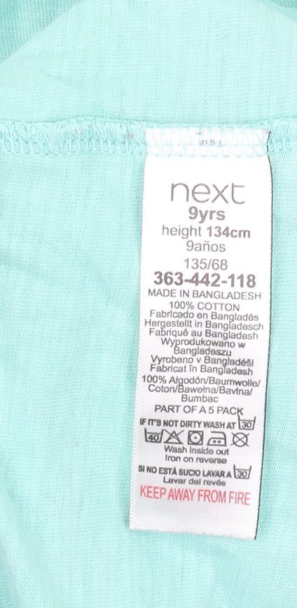 Brand and care label for Next girls’ 9 years green rainbow embroidered cotton short sleeve t-shirt