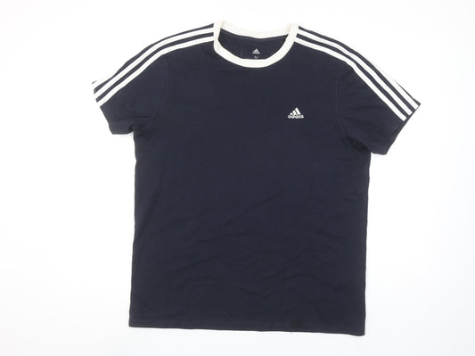 Adidas Women Blue Short Sleeve Crew Neck Cotton T-Shirt Size M