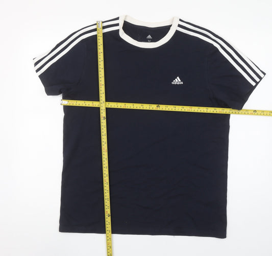 Adidas Women Blue Short Sleeve Crew Neck Cotton T-Shirt Size M