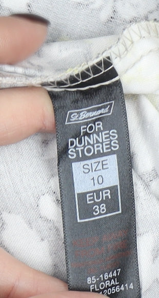 Additional view of Dunnes Women Floral Print Cropped Trousers Black Yellow, size 10, Cotton Stretch
