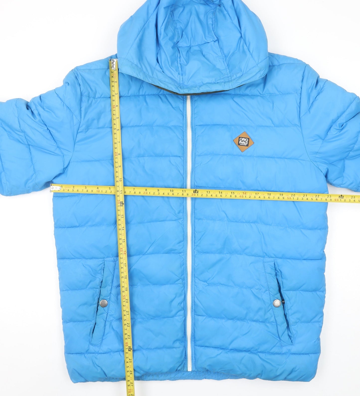 Jack & Jones Mens Blue Hooded Puffer Jacket Size L Quilted Winter Coat