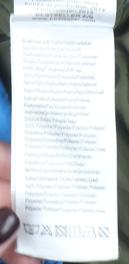 Jack & Jones Mens Blue Hooded Puffer Jacket Size L Quilted Winter Coat