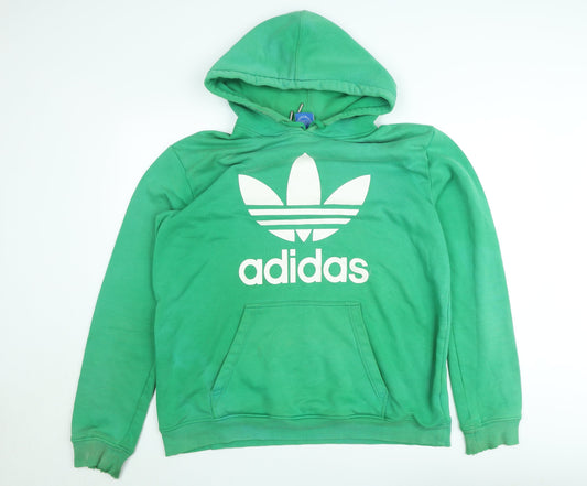 Adidas Men's Green Pullover Hoodie Size L Trefoil Logo Sweatshirt