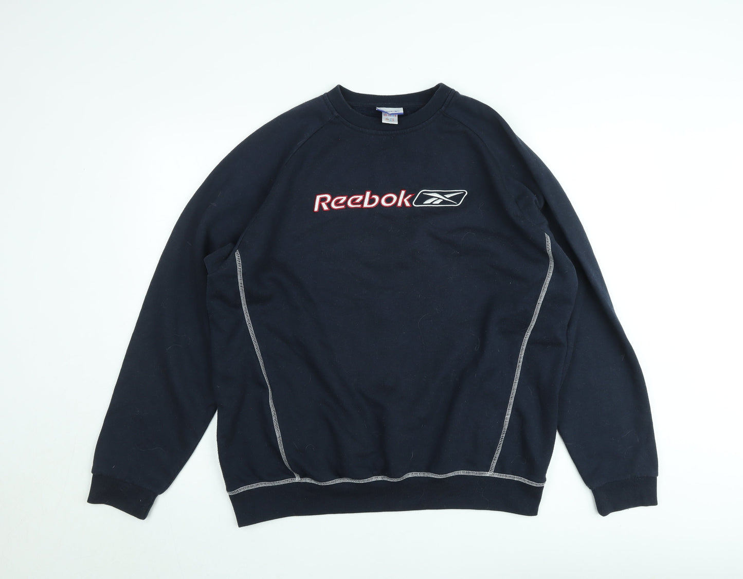 Reebok Men Black 2XL Pullover Sweatshirt Logo Crew Neck Fleece
