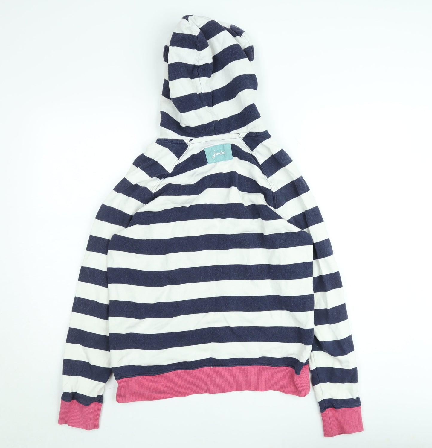 Joules Women’s Navy Striped Henley Hoodie Size 12 Cotton Blend
