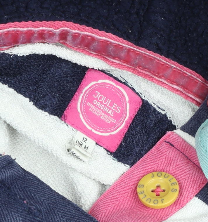 Joules Women’s Navy Striped Henley Hoodie Size 12 Cotton Blend