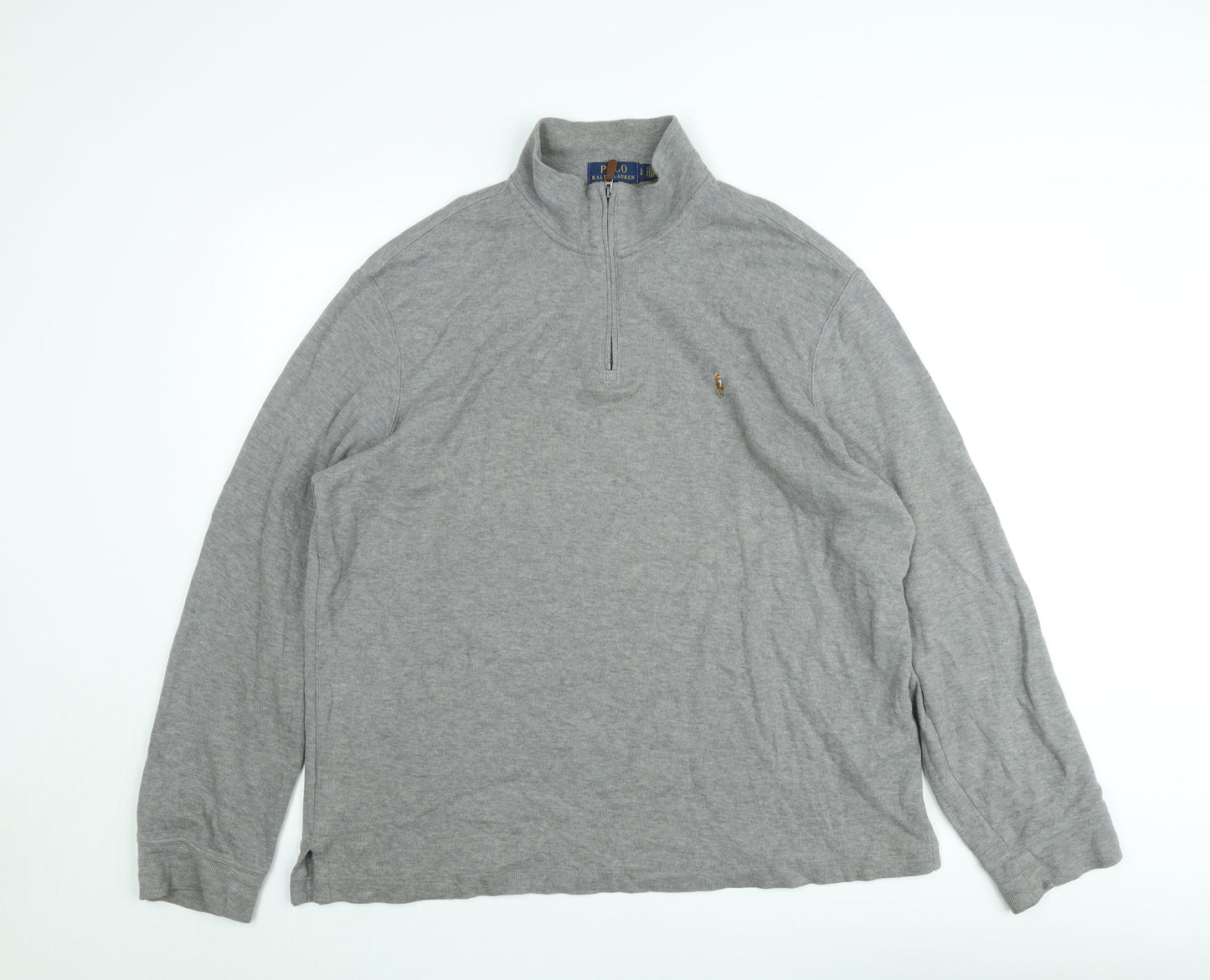 Ralph Lauren Men's Grey 1/4 Zip Long Sleeve Cotton Sweatshirt L