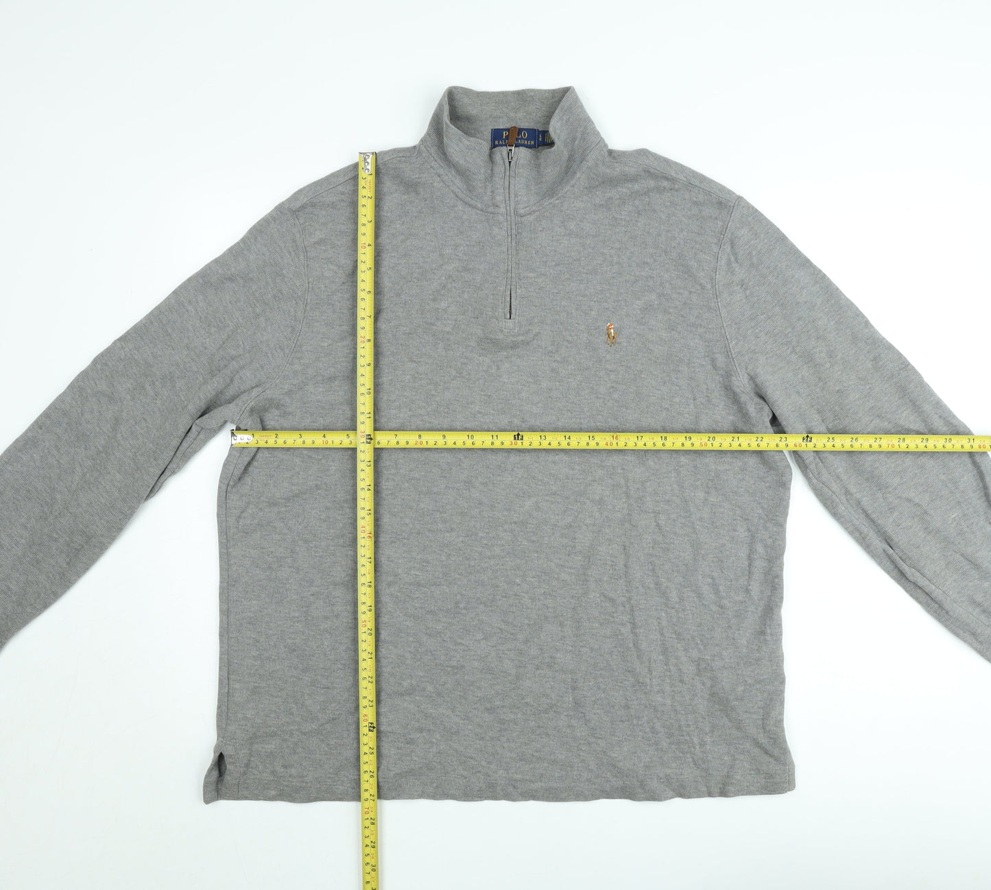 Ralph Lauren Men's Grey 1/4 Zip Long Sleeve Cotton Sweatshirt L