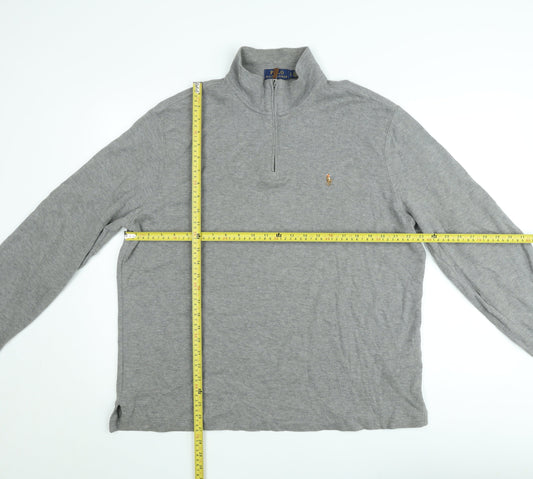 Ralph Lauren Men's Grey 1/4 Zip Long Sleeve Cotton Sweatshirt L
