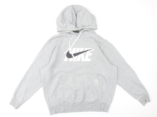 Nike Mens Grey Pullover Hoodie L Sports Graphic Fleece Sweatshirt