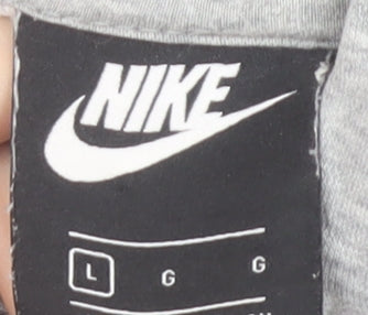 Nike Mens Grey Pullover Hoodie L Sports Graphic Fleece Sweatshirt