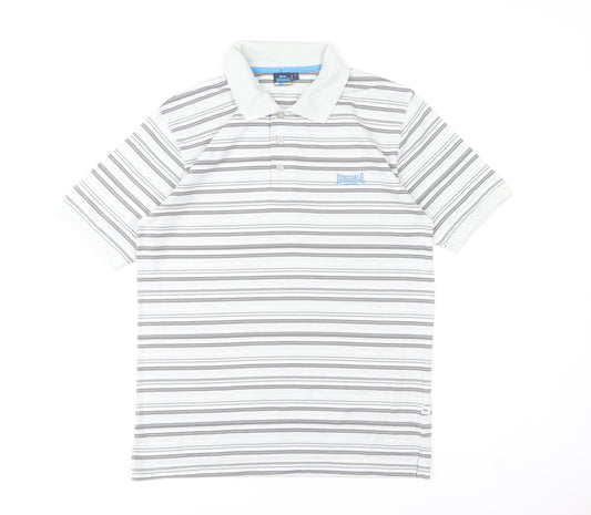 Lonsdale Mens White Striped Polo Shirt Size S Regular Fit