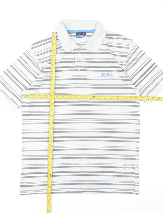Lonsdale Mens White Striped Polo Shirt Size S Regular Fit
