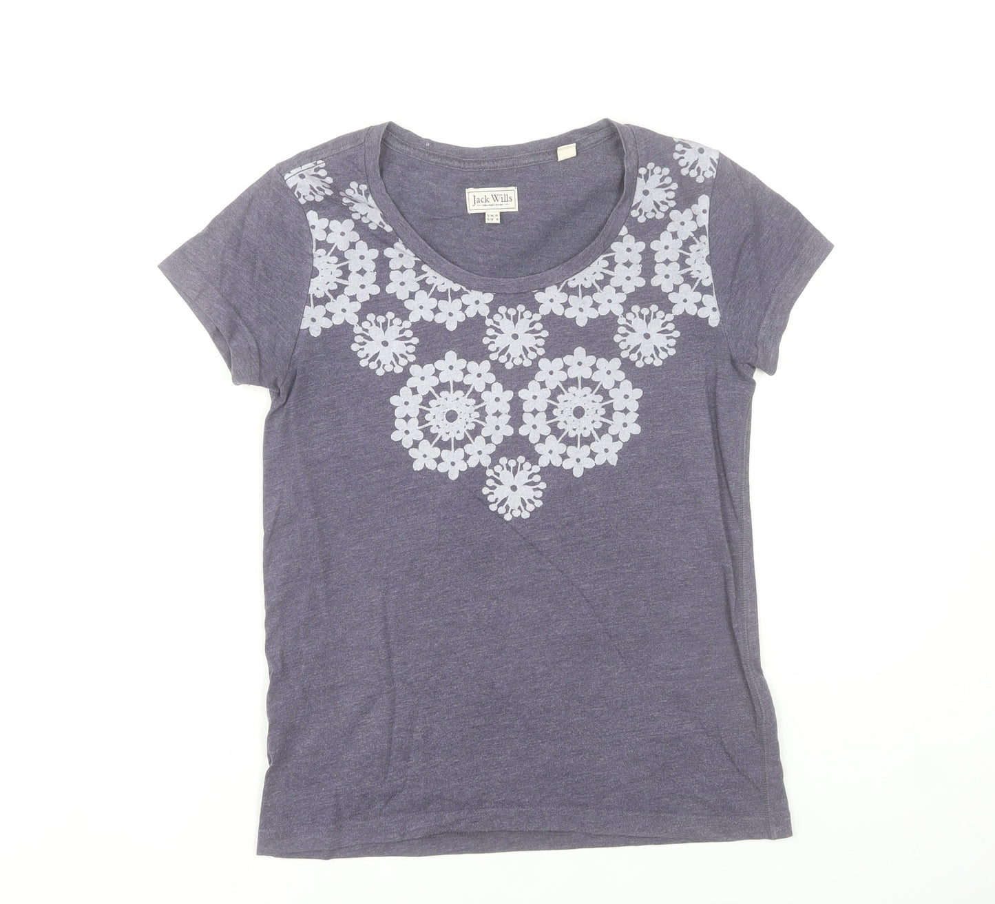 Jack Wills Womens Purple Floral Cotton Blend Crew Neck T-Shirt Size 8