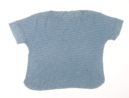 Seasalt Cornwall Women Blue Striped Cotton Jersey Short Sleeve Top UK 20