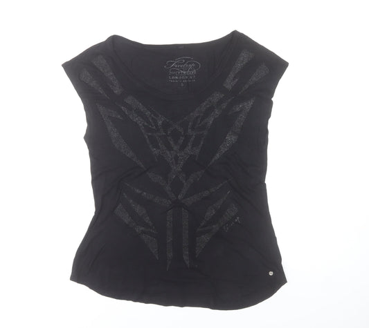 Firetrap Womens Black Scoop Neck Glitter Graphic T-Shirt Size S
