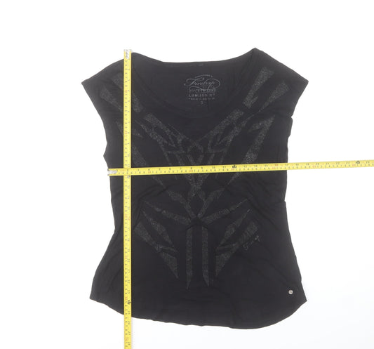 Firetrap Womens Black Scoop Neck Glitter Graphic T-Shirt Size S