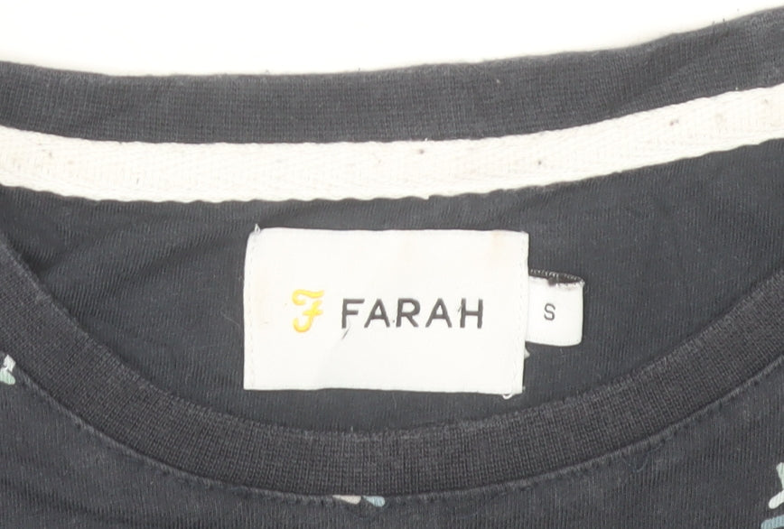 Farah Men's Navy Blue Small Graphic Print Crew Neck Cotton T-Shirt