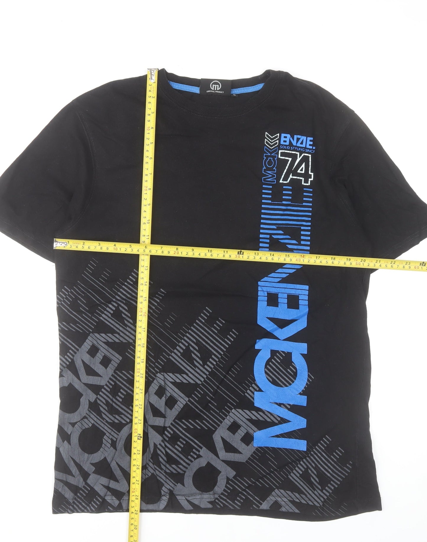 McKenzie Men Black L Cotton Crew Neck Graphic Print T-Shirt