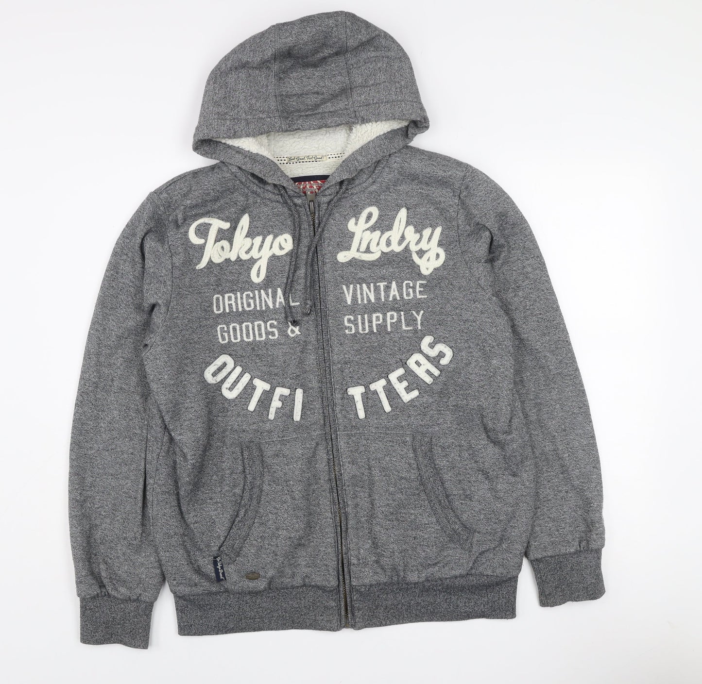 Tokyo Laundry Men's Grey Hooded Full Zip Fleece Lined Jacket Size M