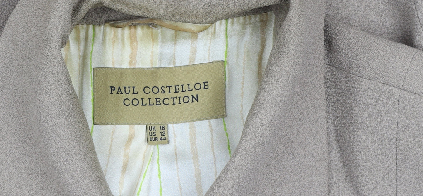 Paul Costelloe Women Beige Virgin Wool Single-Breasted Blazer UK 16