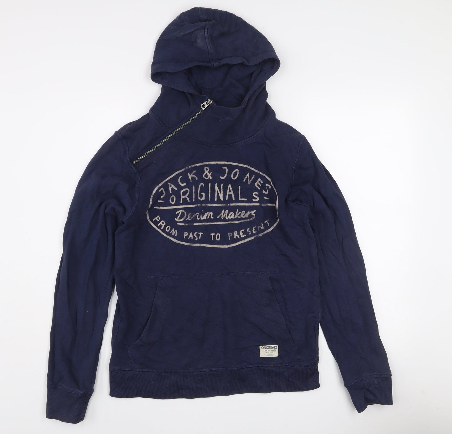 Jack & Jones Originals Men’s Blue Pullover Hoodie Size S Logo Zip Design
