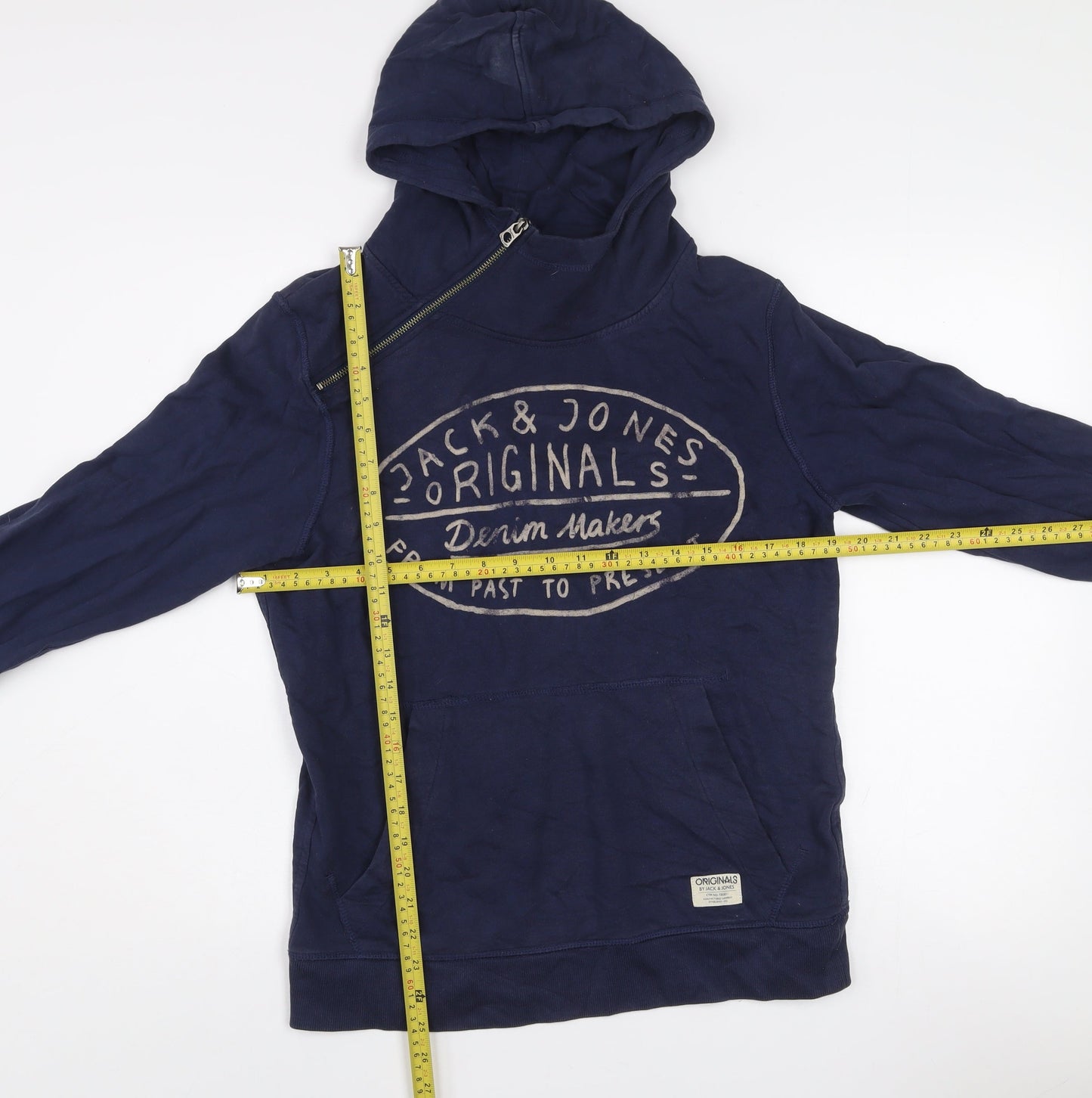 Jack & Jones Originals Men’s Blue Pullover Hoodie Size S Logo Zip Design