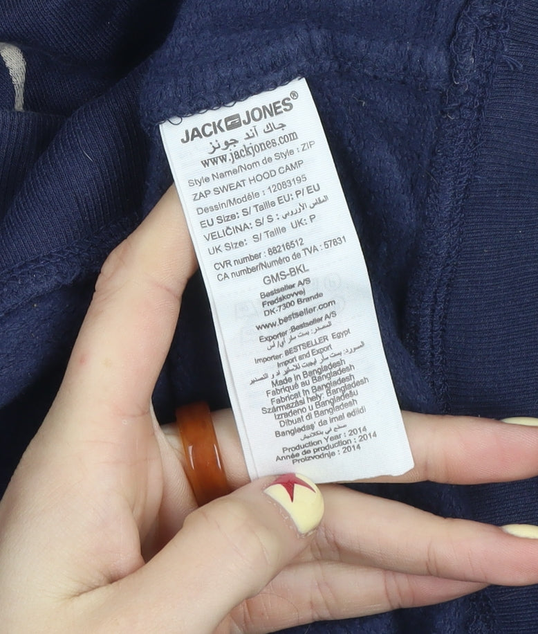 Jack & Jones Originals Men’s Blue Pullover Hoodie Size S Logo Zip Design