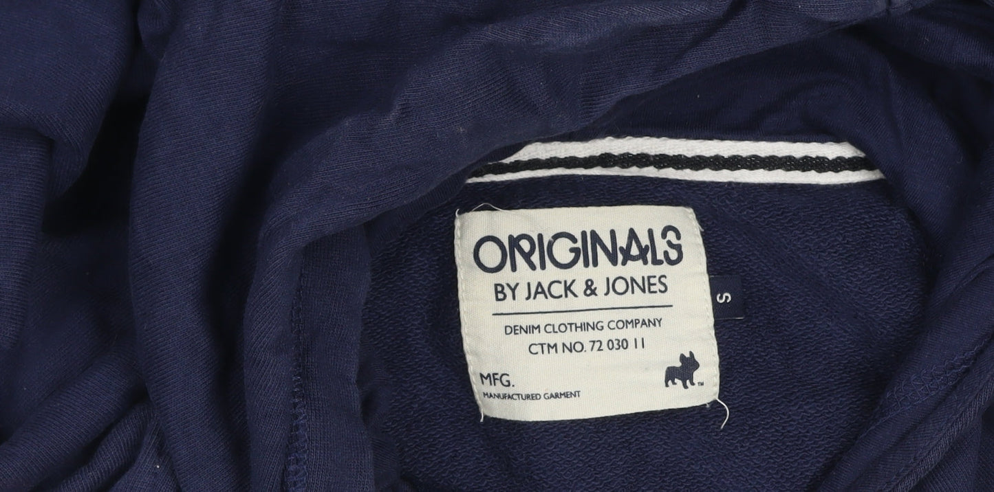 Jack & Jones Originals Men’s Blue Pullover Hoodie Size S Logo Zip Design
