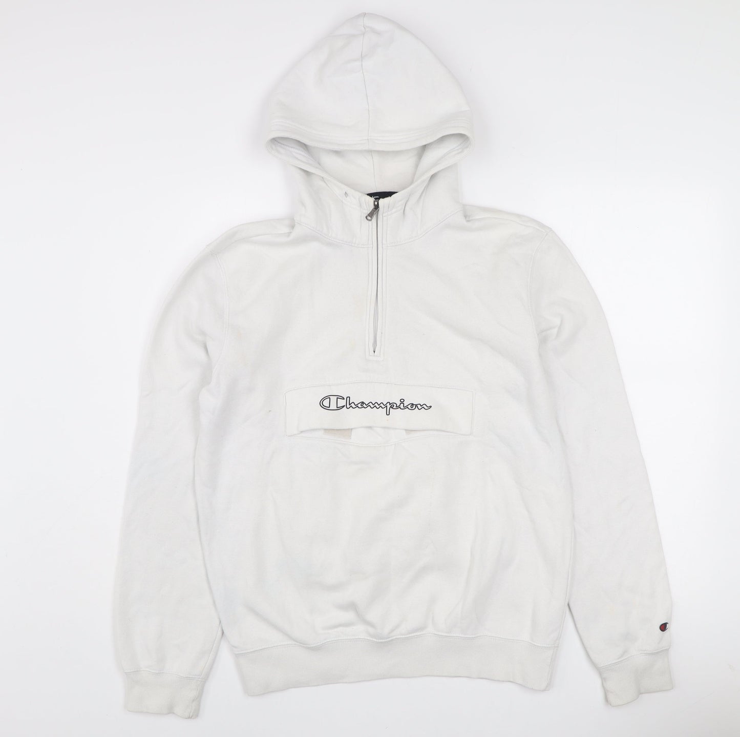 Champion Women's White 1/4 Zip Hoodie Medium Logo Detail