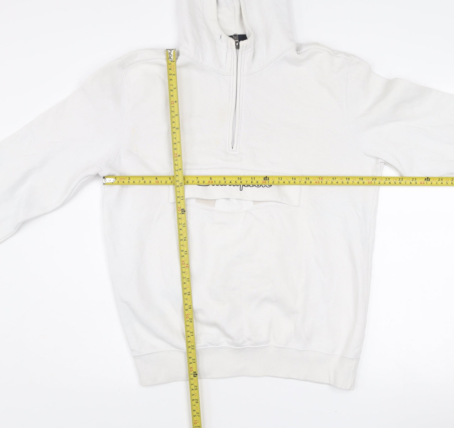 Champion Women's White 1/4 Zip Hoodie Medium Logo Detail