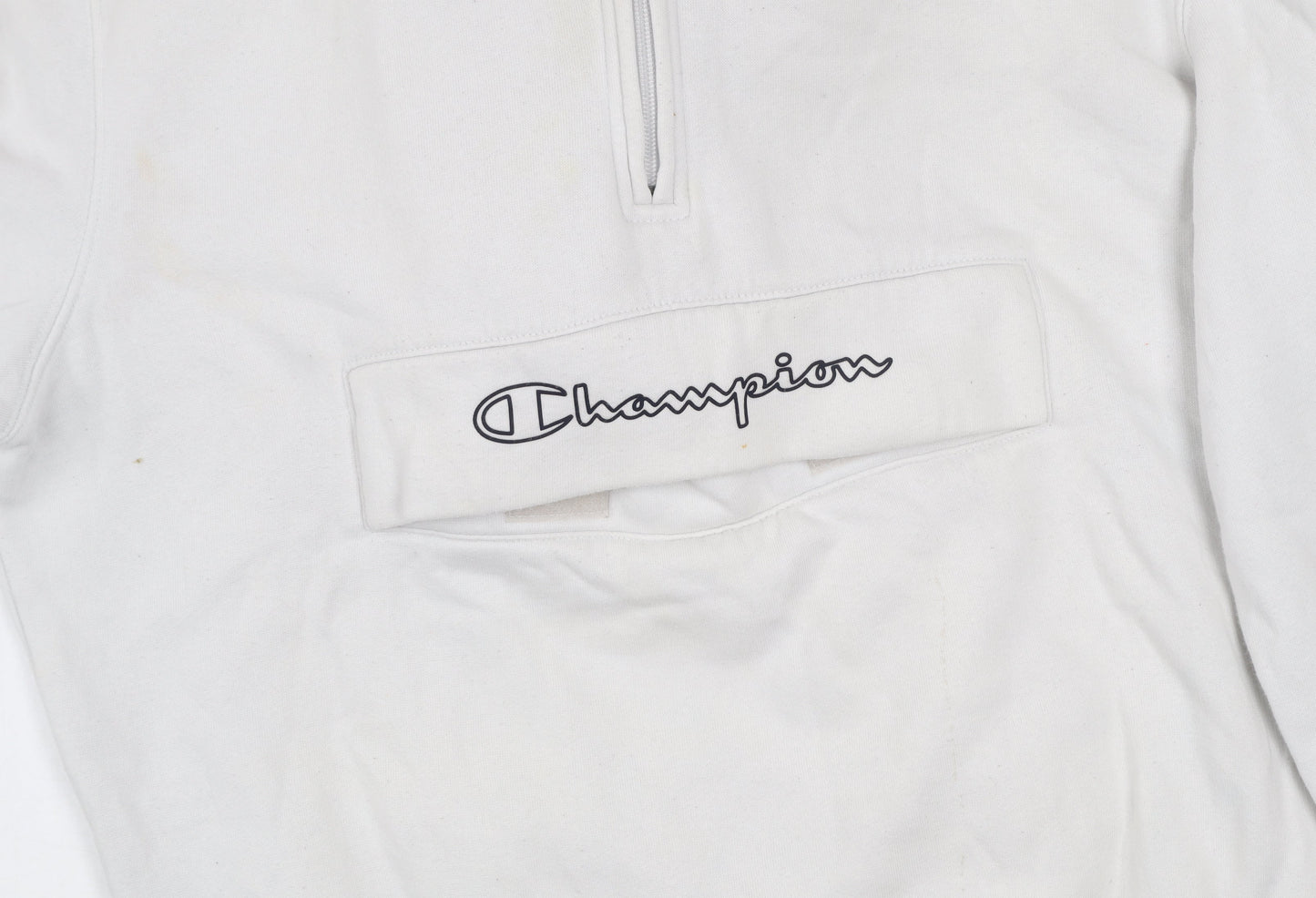 Champion Women's White 1/4 Zip Hoodie Medium Logo Detail