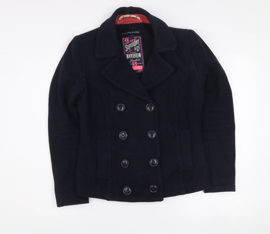 Superdry Women's Blue Wool Classic Pea Coat Jacket Size S