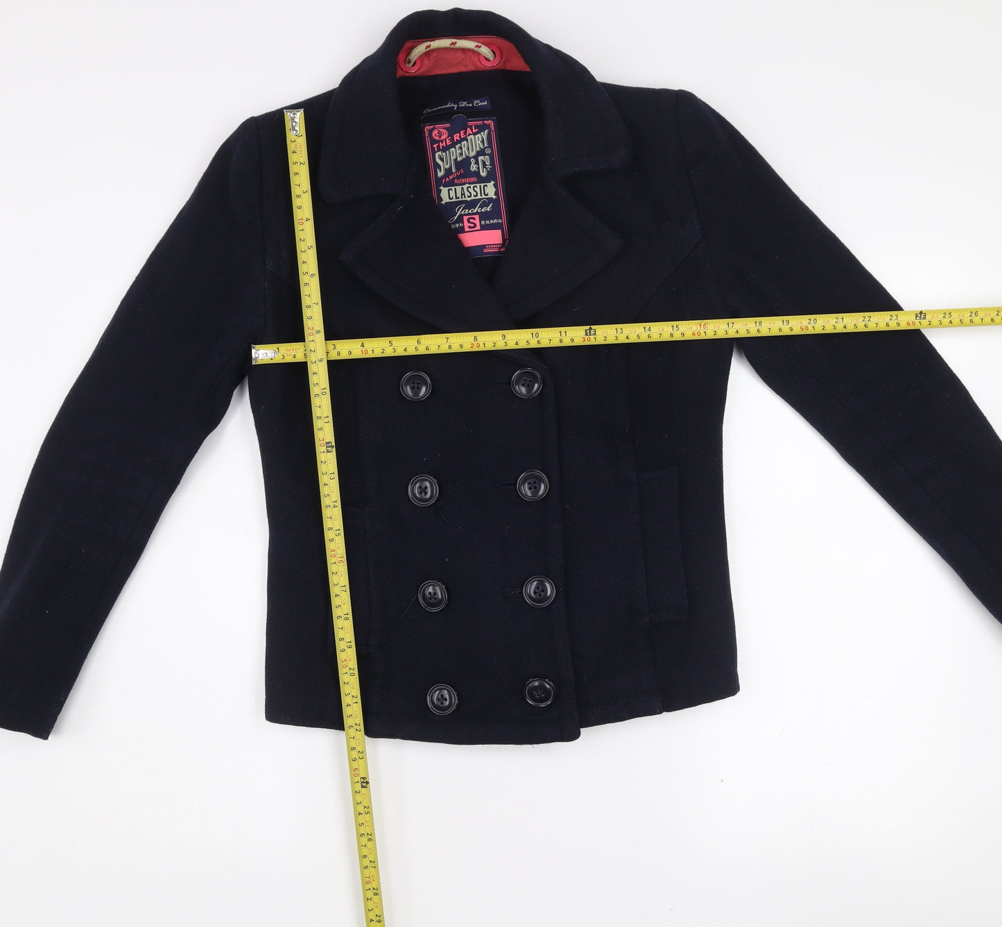 Superdry Women's Blue Wool Classic Pea Coat Jacket Size S