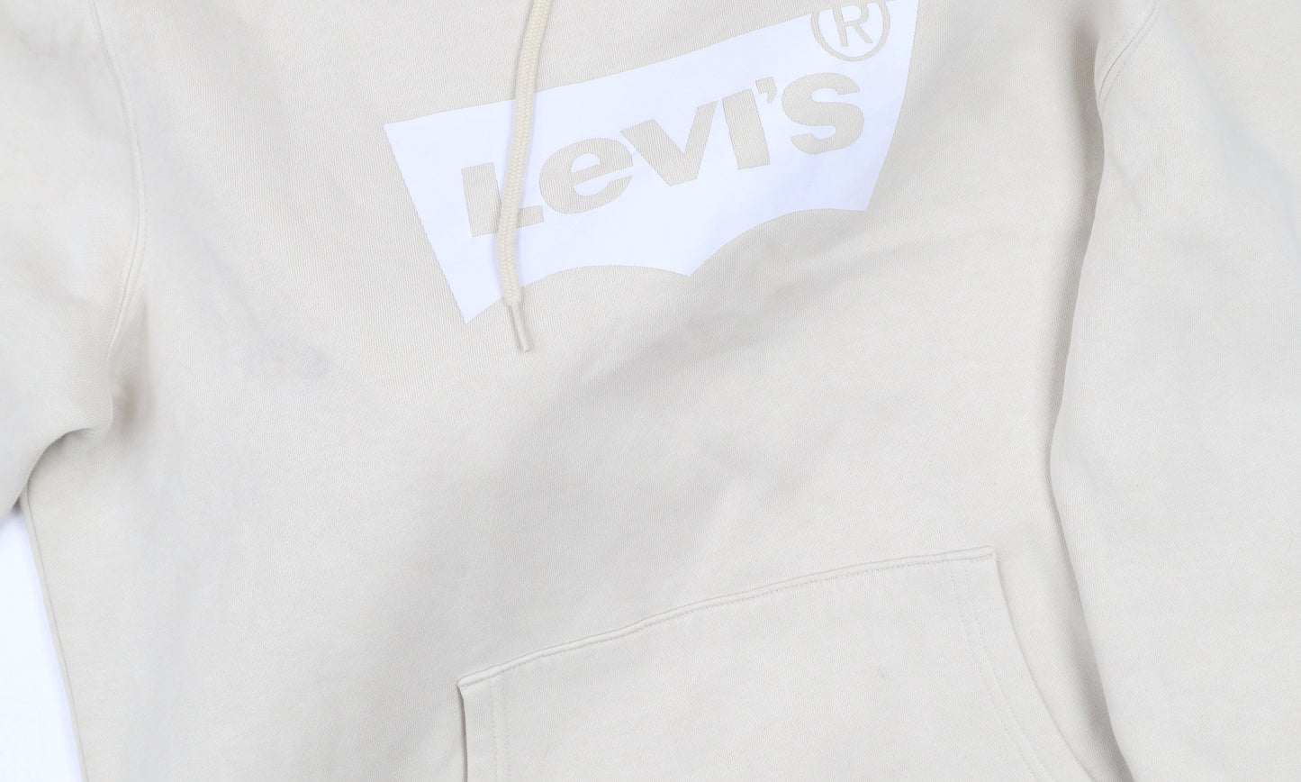 Levi's Women Beige Logo Hoodie L Cotton Blend Pullover