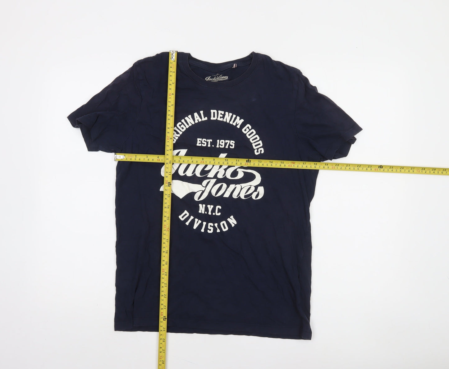 Jack & Jones Men's Navy Blue Graphic Print T-Shirt Size L