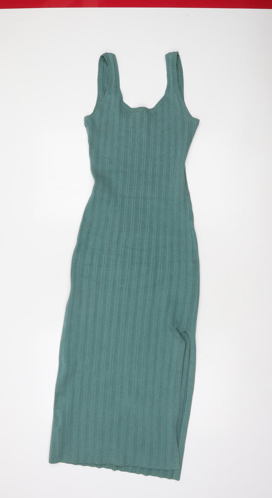 Abercrombie & Fitch Women's Green Ribbed Bodycon Midi Knit Dress Size S