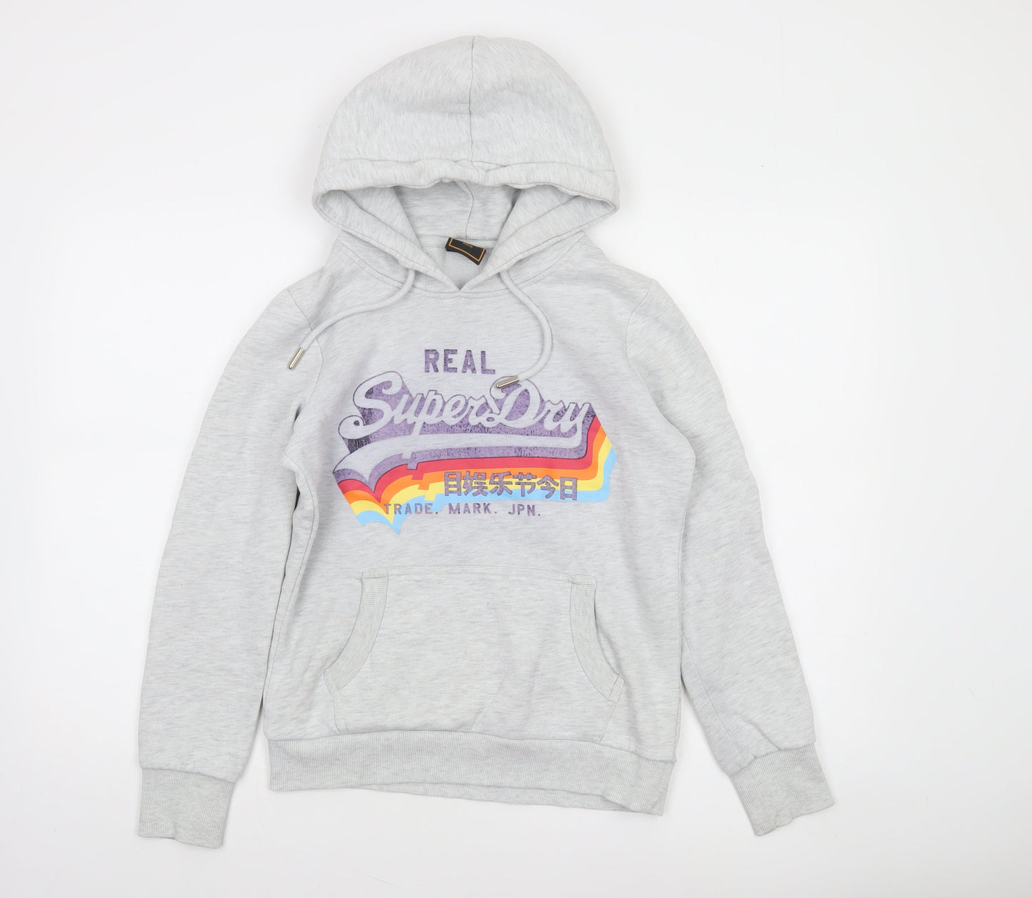 Superdry Women's Grey Pullover Hoodie UK 10 Graphic Logo Sweatshirt