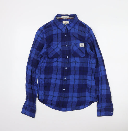 Superdry Women's Blue Check Long Sleeve Button-Up Shirt Size S
